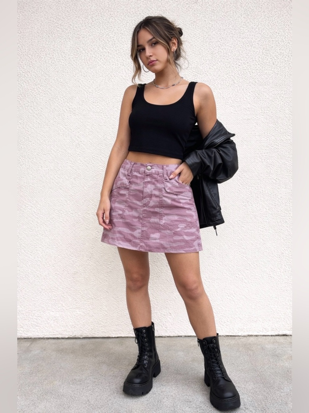 Democracy Ab Solution Pink Camo Mini Skirt Size 8 NWT Stretch Denim Y2K